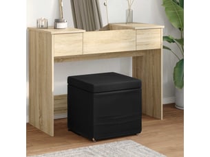 Tabouret bas, ottoman noir 41x41x40 cm tissu et bois stratifié