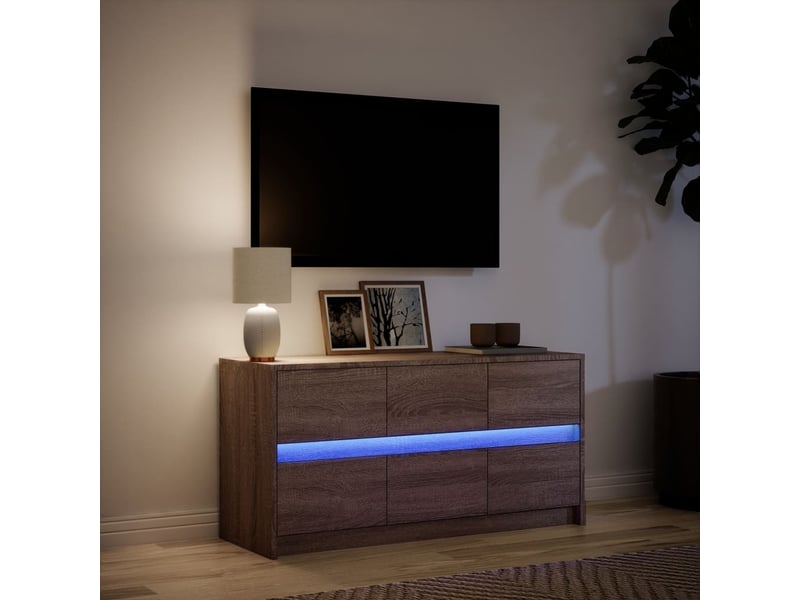  Meuble tv - banc tv - meuble de rangement avec led chêne marron 100x34x50 cm bois d'ingénierie  - Conforama D