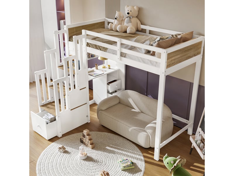  Lit mezzanine enfant 90x200 avec bureau et rangements evryae  - Conforama C