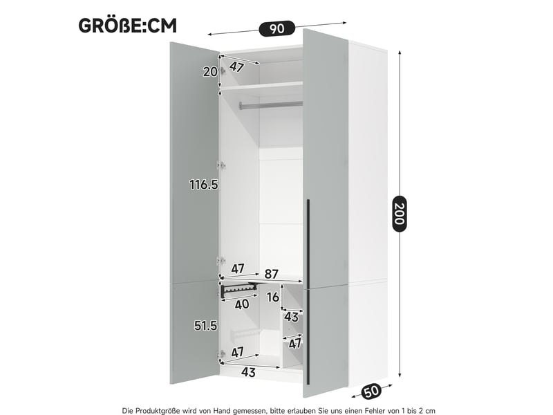  Armoire avec penderie, porte-pantalons coulissant et 4 niches de rangement pour chambre grise 90 × 50 × 200 cm  - Conforama C