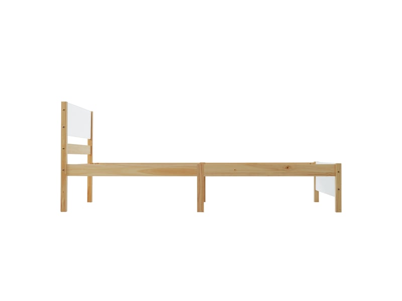  Lit simple 90x200 cm avec sommier et pied central robuste, pin et mdf, blanc et couleur naturelle, sans matelas  - Conforama R