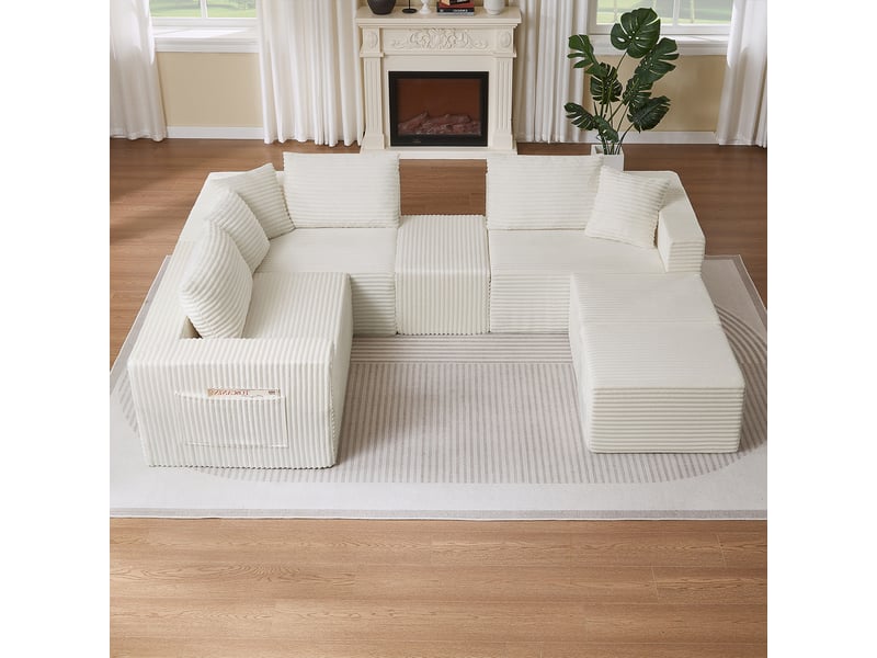  Canapé modulable 6 places en velours côtelé beige, assise souple et composition flexible IKSETERA TRADING LTD - Conforama B