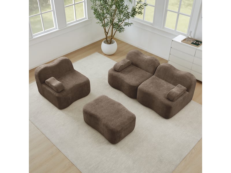 Canapé d'angle, canapé modulable, 3 places, marron, assise profonde, mousse haute densité, sans cadre, avec pouf, avec accoudoirs - Conforama D
