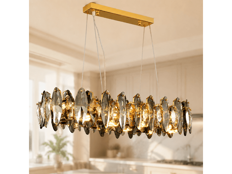  Lustre en cristal plumes dorées e – éclairage 3 couleurs ASLED-829 - Conforama B