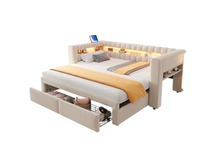 Lit extensible 90x190 cm <strong>MODENVIE</strong>  <strong></strong> coloris beige