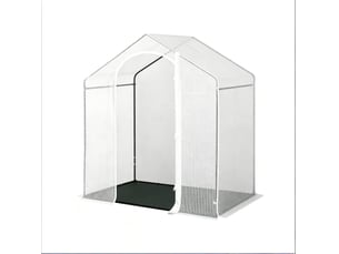 Serre de terrasse 200x80x200 cm – blanche – structure acier, porte enroulable zippée et sol pe noir