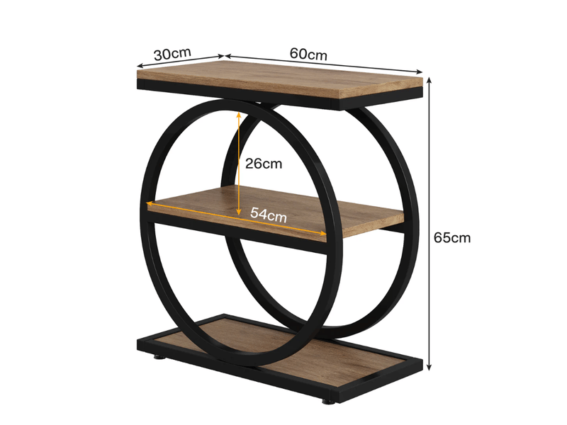 Table d'appoint 60x30x65 cm à 3 niveaux, style industriel, mdf et métal, noir et marron - Conforama C