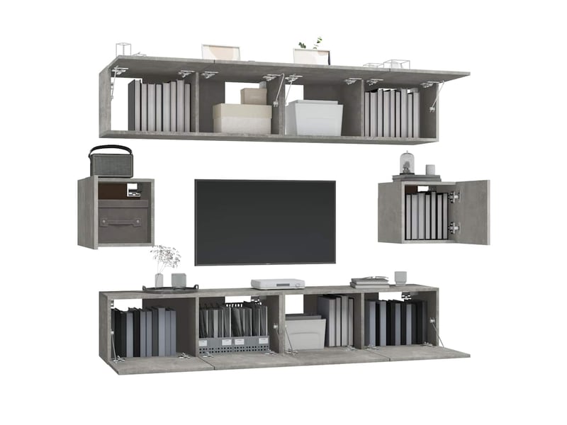  Ensemble de meubles tv 6 pcs gris béton bois d'ingénierie shl99867  - Conforama D