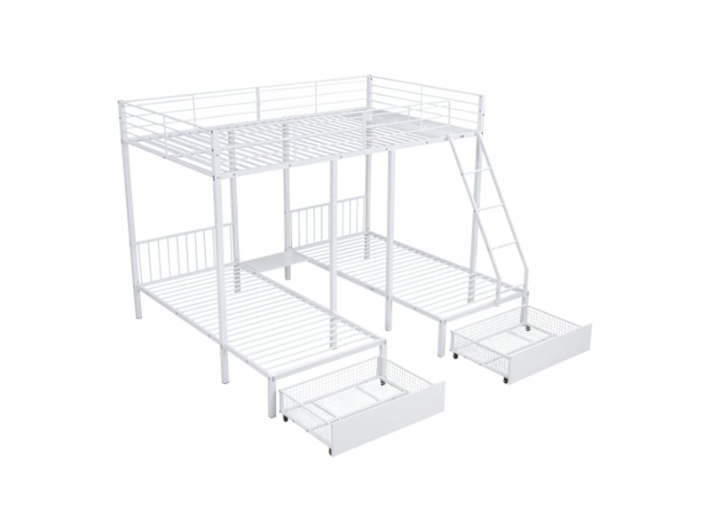  Lit superpose avec rangement lit superpose avec rangement métallique avec tiroirs, transformable en 1 lit double 140×200 cm et 2 lits simples 90×200 ,blanc  - Conforama A