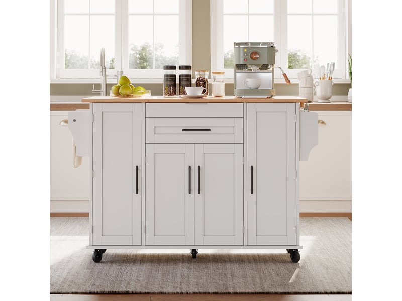  Desserte de cuisine mobile 136x70x92 cm blanche et naturelle avec plateau extensible  - Conforama E