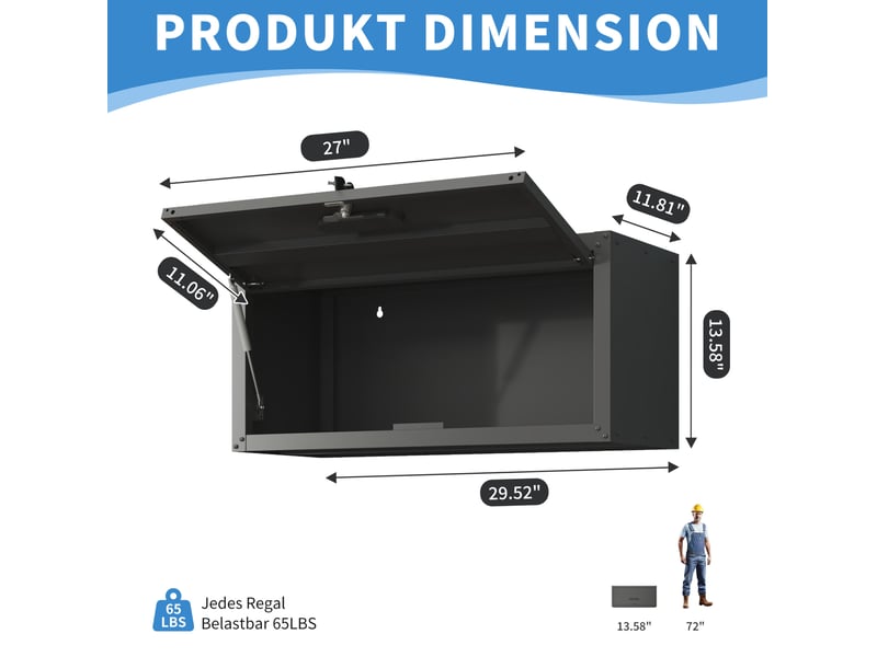 Armoire à outils murale 75 x 30 x 34,5 cm noire en acier, porte relevable verrouillable pour rangement - Conforama C