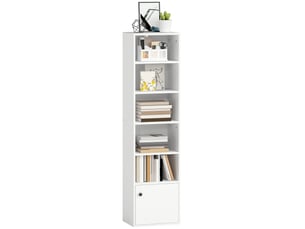 Bibliothèque à 5 niveaux, étagère moderne avec portes et étagères ouvertes, 40 x 30 x 156 cm, blanche