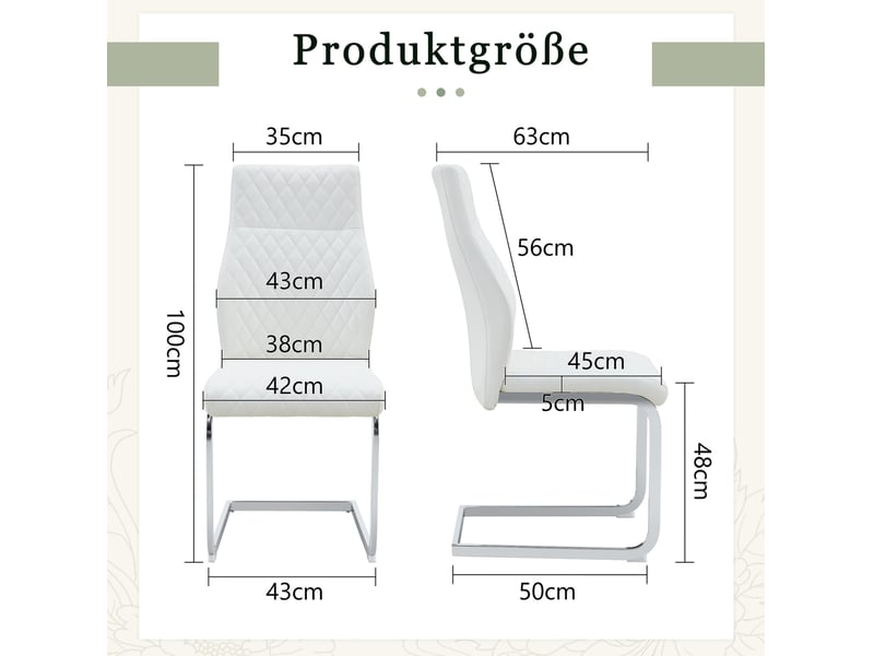  Lot de 2 chaises de salle à manger 43x63x100 cm, blanc+argenté, chaise cuisine avec dossier surélevé motif losange, métal+pu  - Conforama C