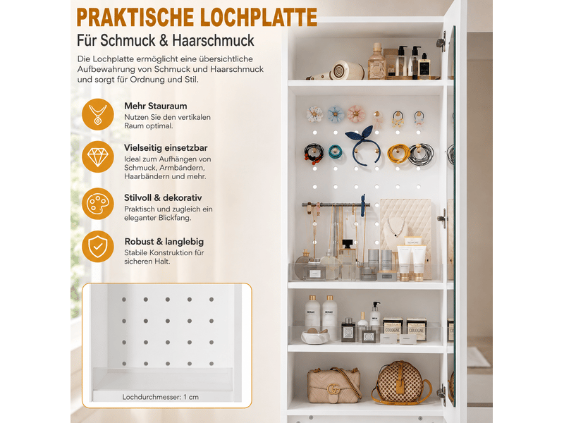  Armoire dressing avec coiffeuse miroir 120x50x200 cm, 2 tiroirs, blanc  - Conforama E