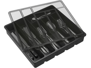 Range couverts pour tiroir avec couvercle, boîte de rangement couverts de cuisine, organisateur de couverts en plastique 6 compartiments, noir