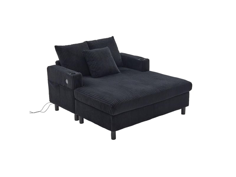  Méridienne 1 place avec éclairage led, port usb et porte-gobelets noir  - Conforama B