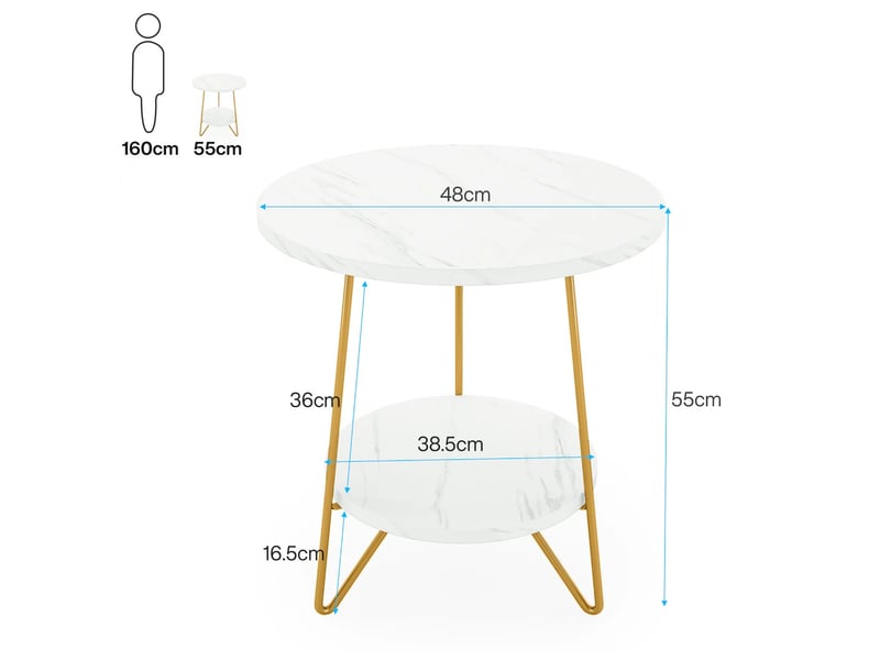  Table d'appoint ronde à 2 niveaux effet marbre blanc et métal doré ø48x55 cm  - Conforama C