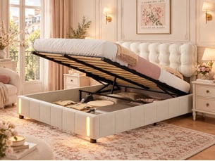 Lit coffre 140x190 cm <strong></strong> <strong></strong> coloris beige