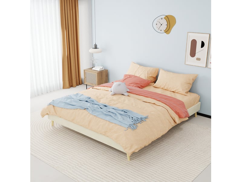  Cadre de lit à lattes 160x200 cm beige en velours hollandais sans tête de lit  - Conforama B