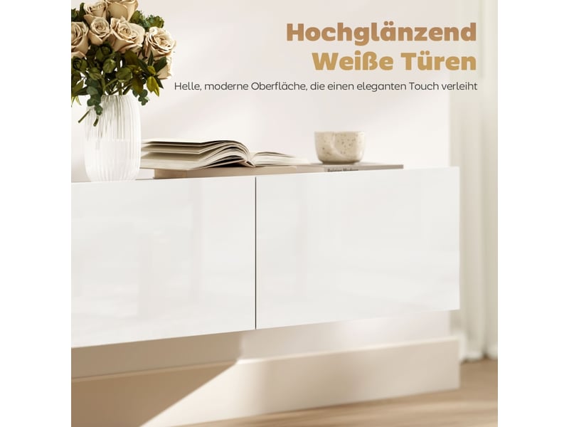  Meuble tv mural avec 3 portes abattantes et fermeture douce pour salon en panneaux de particules blanc  - Conforama D