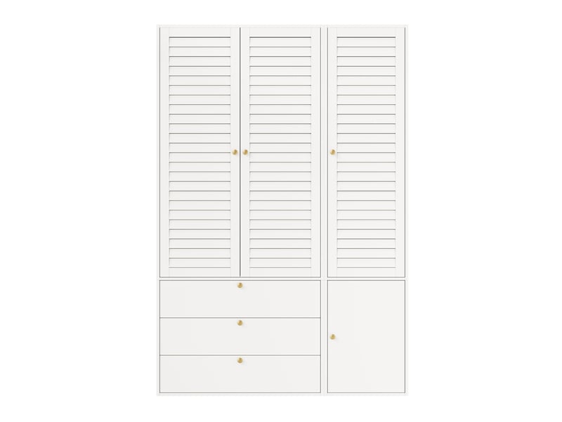  Armoire penderie 3 portes à persiennes, 2 tringles et 3 tiroirs 135x50x200 cm blanc  - Conforama E