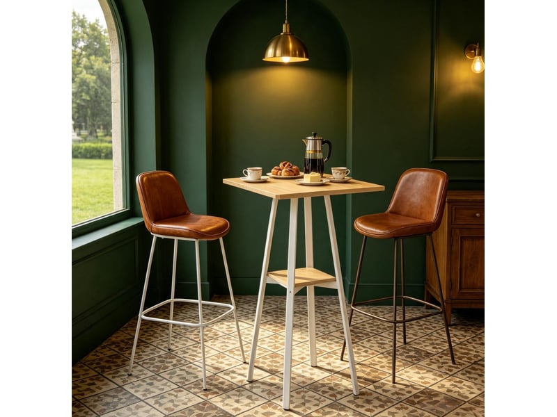  Table de bar carrée pour 2 personnes avec étagère basse pieds réglables pour cuisine en métal et bois 55 × 55 × 95 cm  - Conforama D