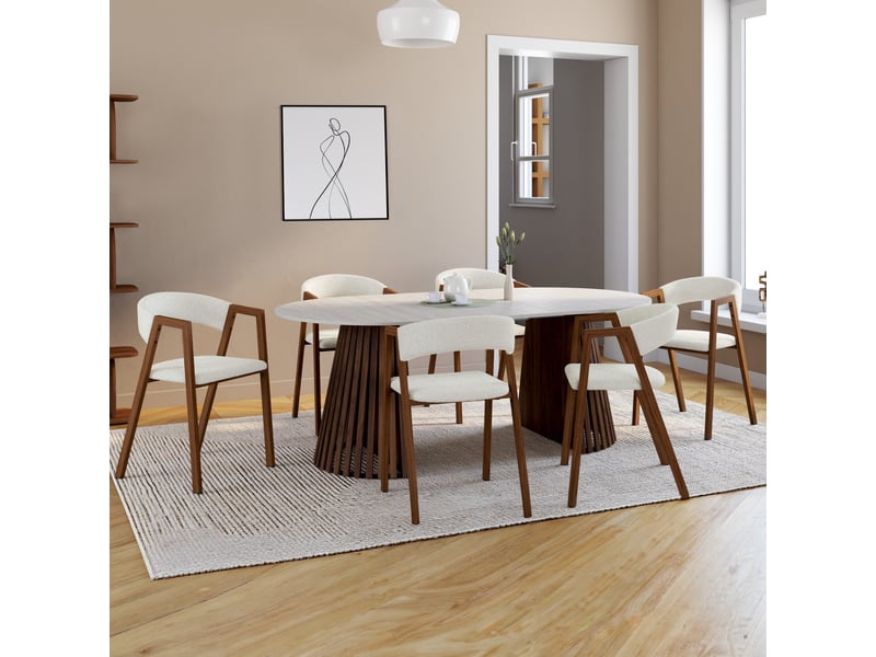  Lot de 6 chaises camille en métal effet noyer et tissu bouclette avec accoudoirs  - Conforama B
