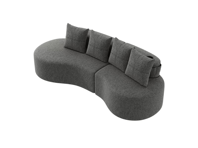  Canapé 3 places en lin gris foncé avec 4 coussins 240 cm porte-gobelet et poches latérales  - Conforama A
