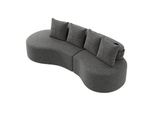 Canapé 3 places en lin gris foncé avec 4 coussins 240 cm porte-gobelet et poches latérales