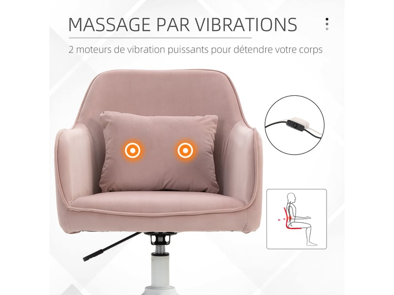  Chaise de bureau velours fauteuil bureau massant coussin lombaire intégré hauteur réglable rose poudré  - Conforama E