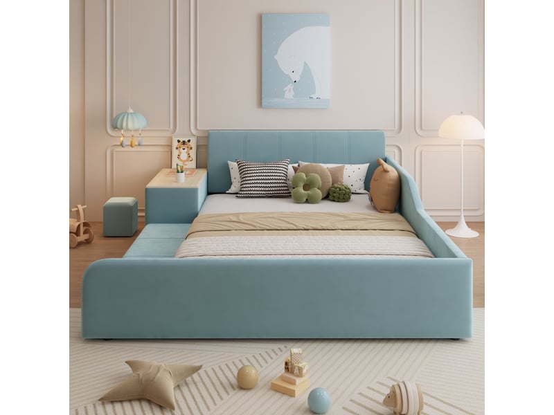  Lit avec rangement rembourré 140x200cm coloris bleu lit enfant bleu - Conforama D