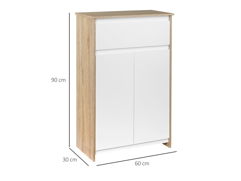 Meuble de salle de bain multifonctionnel, avec placard et tiroir, gain de place, bois et blanc, 60 x 30 x 90 cm - Conforama E
