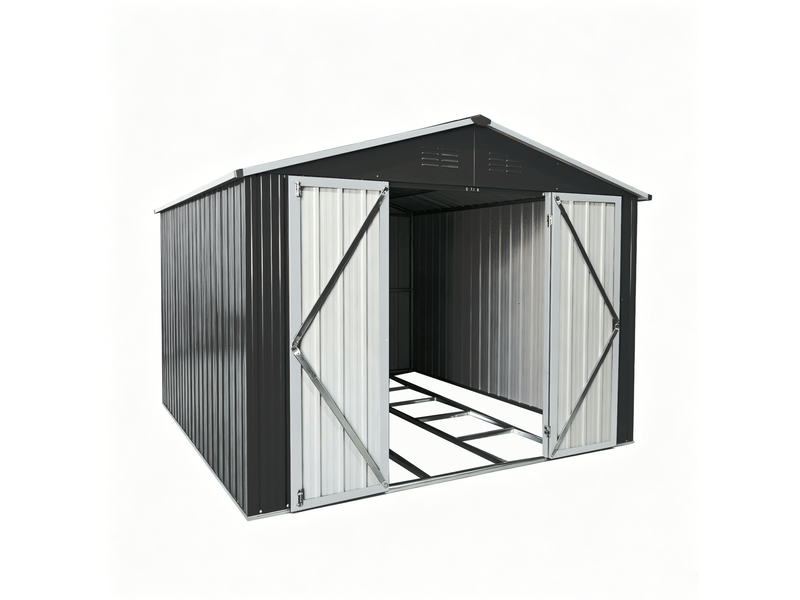  Abri de jardin en métal noir 258,8x313,4x191,5 cm avec cadre de sol  - Conforama A