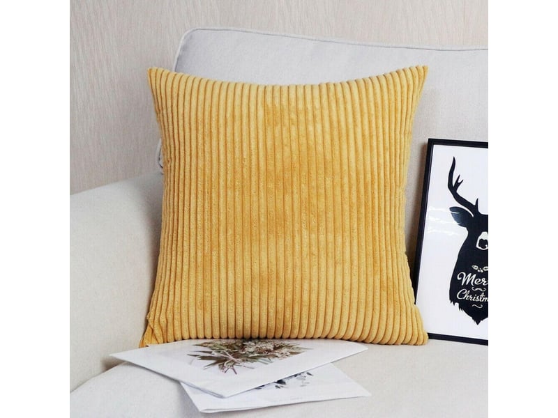  Lot de 2 housses de coussin en velours côtelé à rayures avec fermeture éclair invisible, 45 x 45 cm, jaune  - Conforama B