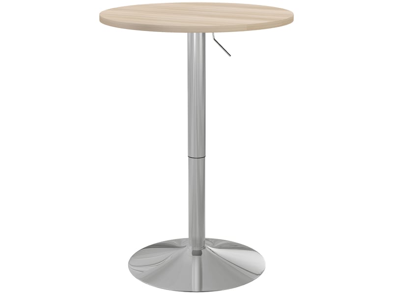  Table de bar ronde table haute cuisine réglable en hauteur 69-91 cm plateau pivotante à 360° naturel et gris  - Conforama A