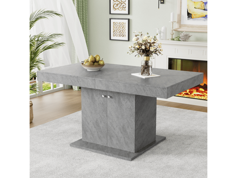  Table extensible, 140-180x80x76 cm, extension automatique et espace de rangement, panneau de particules, coloris gris  - Conforama B
