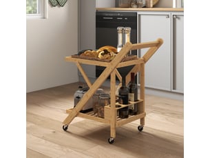 Desserte de cuisine en bambou pliable avec 2 plateaux 4 roues et 3 casiers à vin bois naturel 66 x 40 x 70 cm