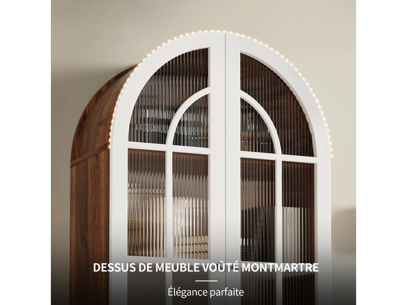 Lot de 2 vitrines hautes 76 x 38,5 x 165 cm avec portes en verre cannelé et 3 étagères, noyer et blanc - Conforama E