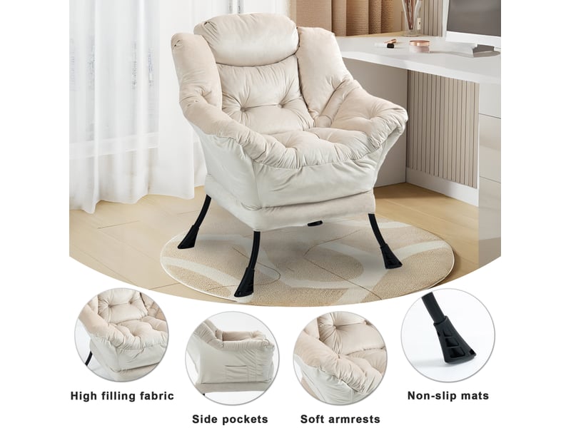  Fauteuil relax 75x80x85 cm poche latérale métal kaki  - Conforama D