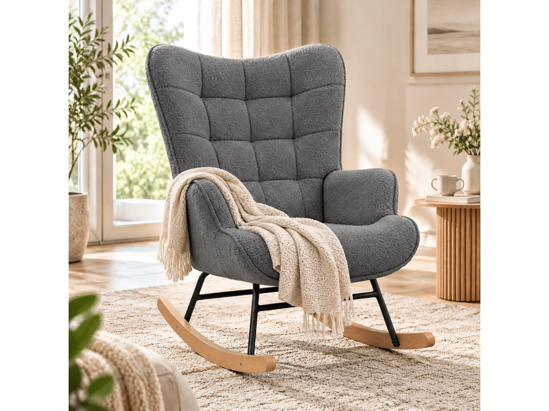  Fauteuil à bascule teddy, fauteuil berçant allaitement haut dossier avec accoudoirs, chaise berçante confortable pour lecture, salon, chambre bébé, adulte  - Conforama B