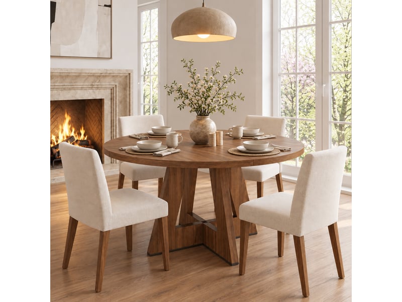 Table à manger ronde 120x120x75cm pour 4 à 6 personnes, design classique, style scandinave minimaliste, noyer, sans chaises evarich - Conforama E