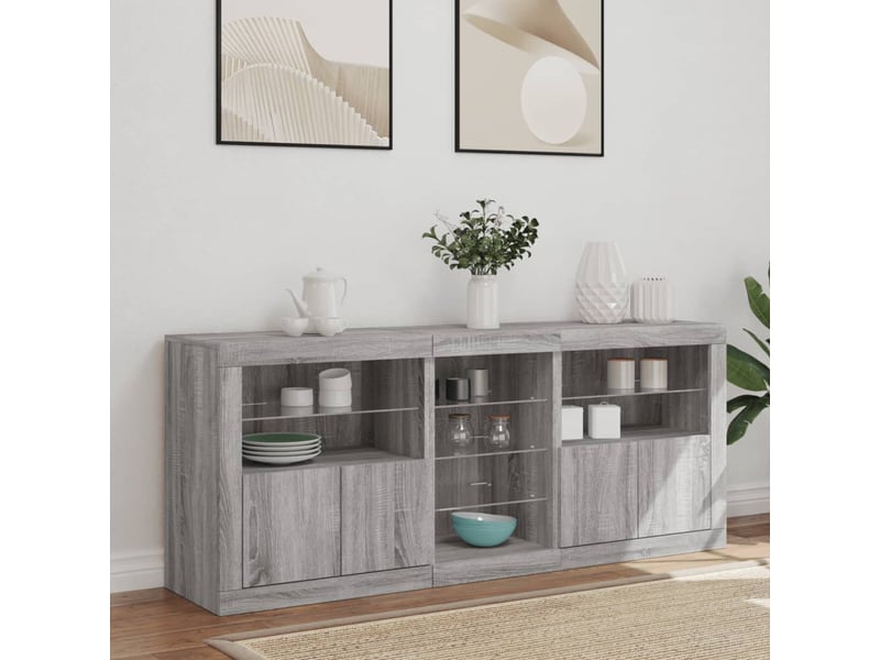  Buffet salon, buffet de rangement avec lumières led sonoma gris 162x37x67 cm  - Conforama D
