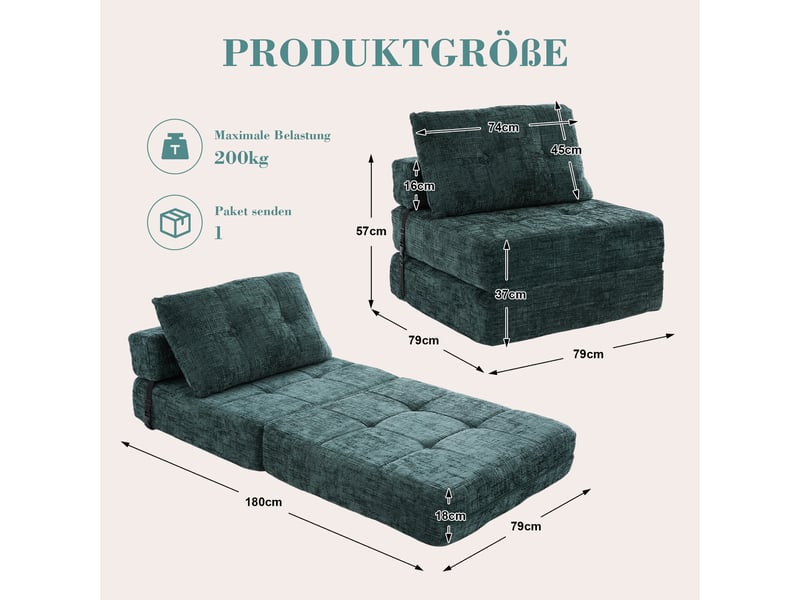  Canapé droit convertible 1 pl tissu vert canapé vert - Conforama C