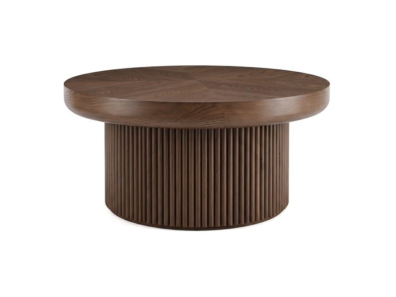  Table basse ronde 78x78x38,5 cm à plateau effet bois laqué couleur marron, design moderne  - Conforama A