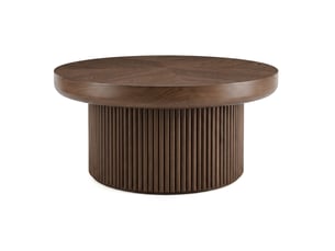 Table basse ronde 78x78x38,5 cm à plateau effet bois laqué couleur marron, design moderne
