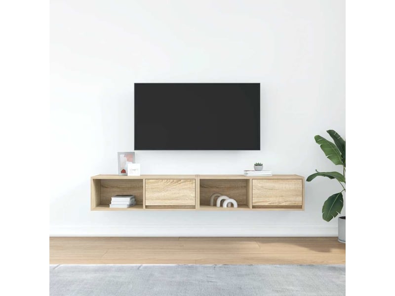  Lot de 2 meuble tv bas salon chêne sonoma 80x31x25,5 cm bois d'ingénierie shl29893  - Conforama C