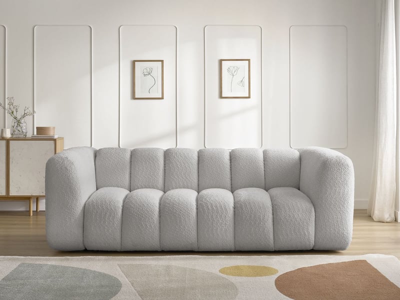 Bobochic canapé droit fixe 3 places talia tissu bouclette gris clair TALIA - Conforama D