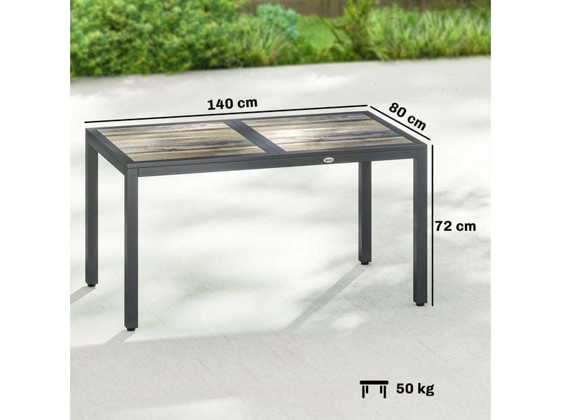  Table de jardin 4 à 6 personnes effet bois gris foncé 140 x 80 x 72 cm  - Conforama C