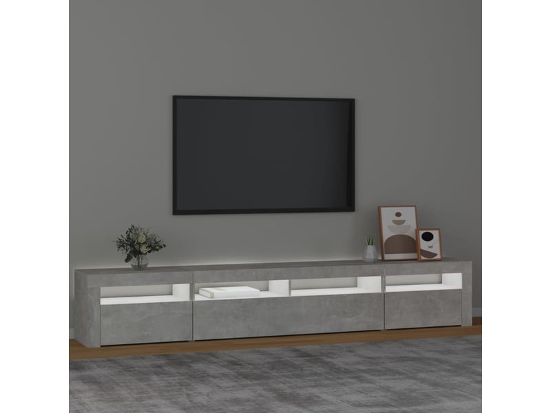  Meuble tv - banc tv - meuble de rangement avec lumières led gris béton 240x35x40 cm  - Conforama C