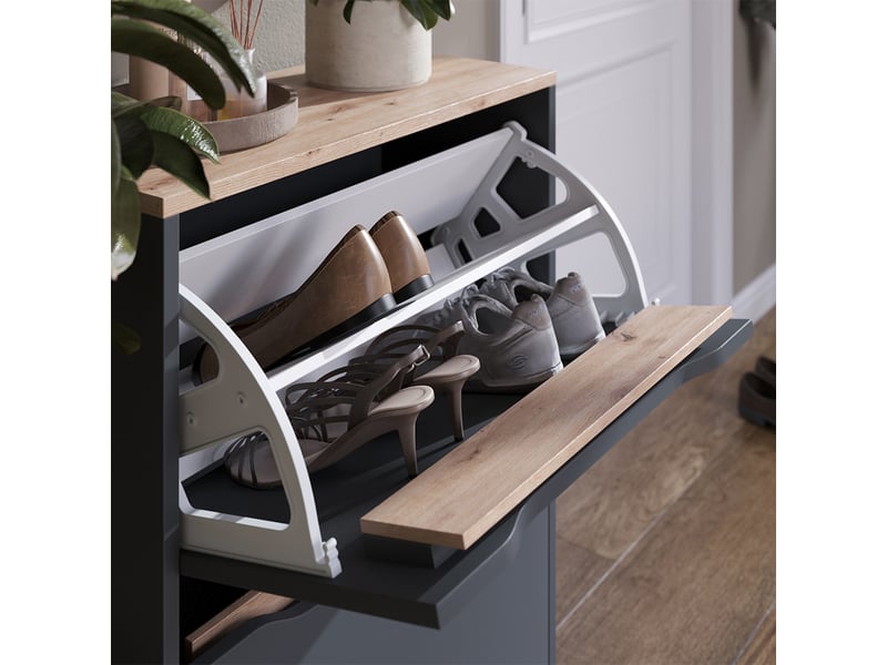  Vicco benne à chaussures, anthracitechêne artisan, 60.2x82.8cm avec 2 compartiments basculants  - Conforama D